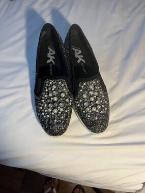 Anne Klein Sport Black Pearl & Crystal Slip-On Mules